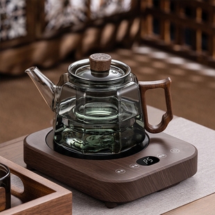新款 加厚木把玻璃泡茶壶耐高温电陶炉器养生壶煮茶炉套装 小型煮茶