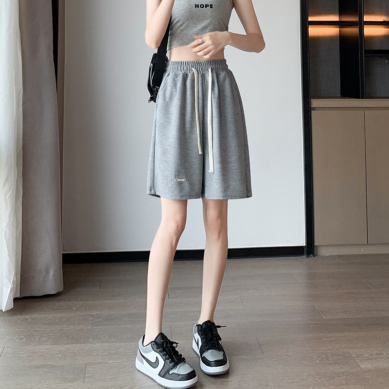 2023新款短裤夏季女宽松休闲显瘦阔腿高腰直筒a字五分裤华夫格