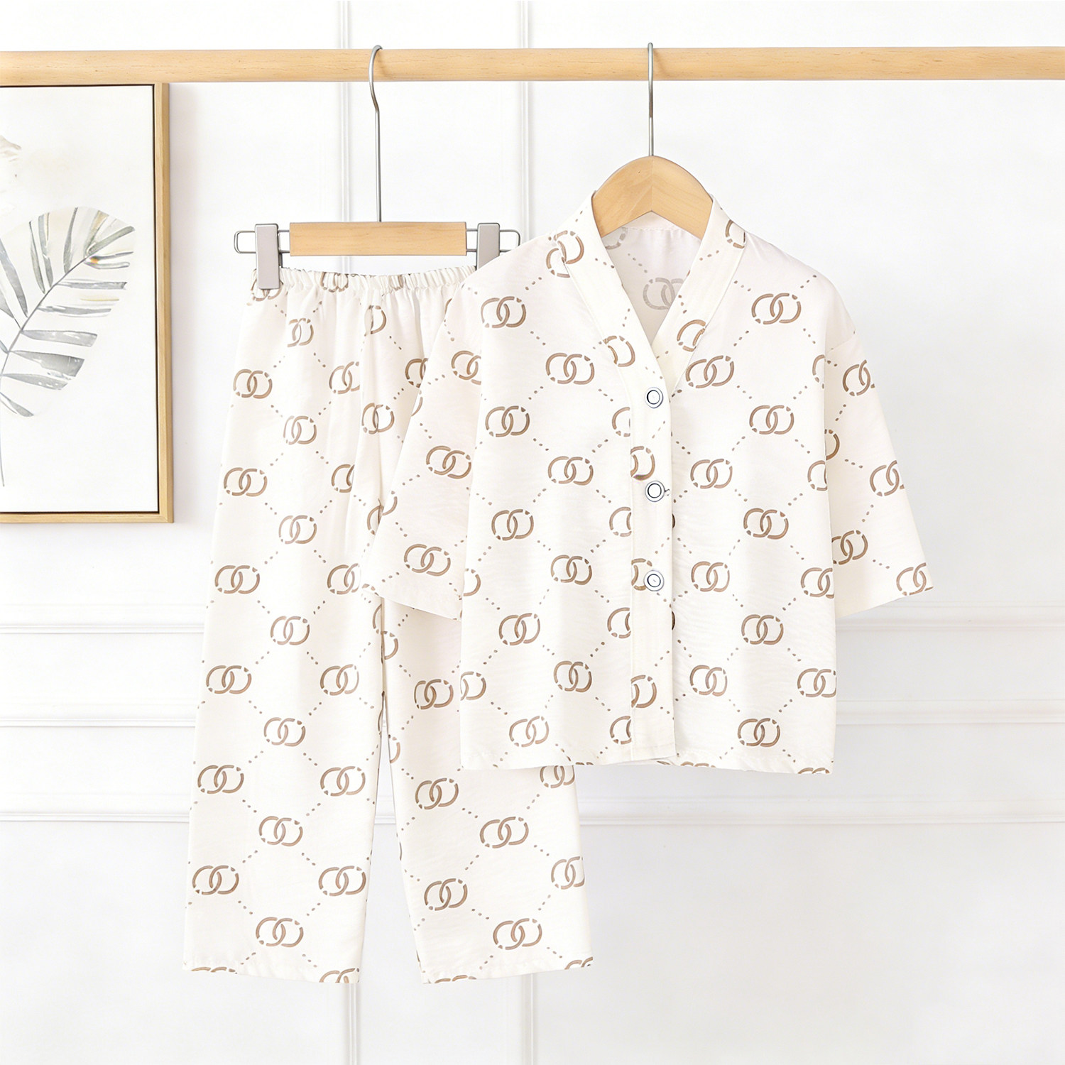 夏季儿童云朵棉睡衣男孩中大童薄款家居服男童女童七分袖空调套装