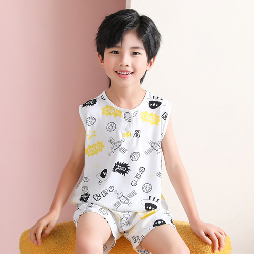 宝宝绵绸人造棉家居服夏季