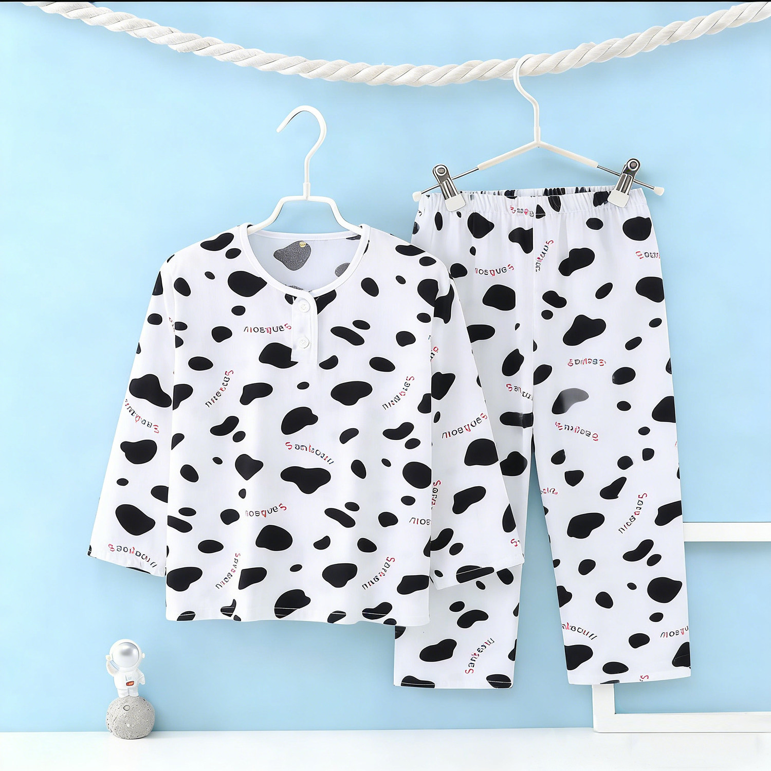 夏季男童宝宝绵绸空调服儿童薄款女童棉绸睡衣套装男孩长袖家居服