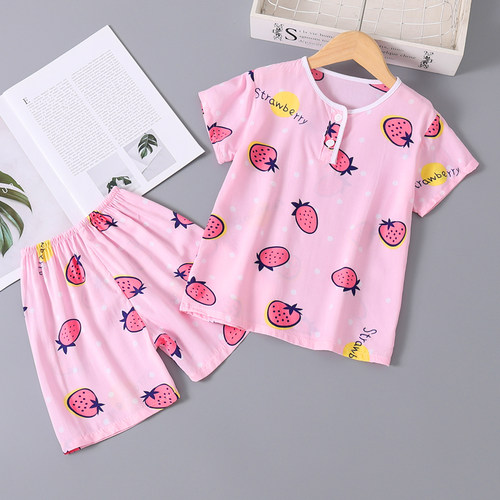 女童短袖棉绸睡衣夏季