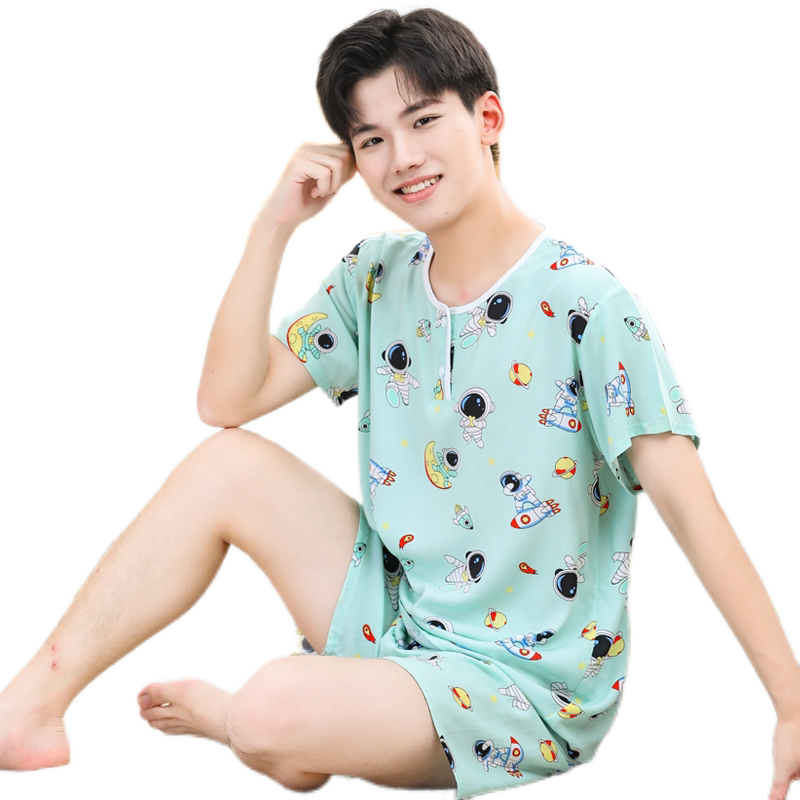 夏季青少年男童棉绸家居服