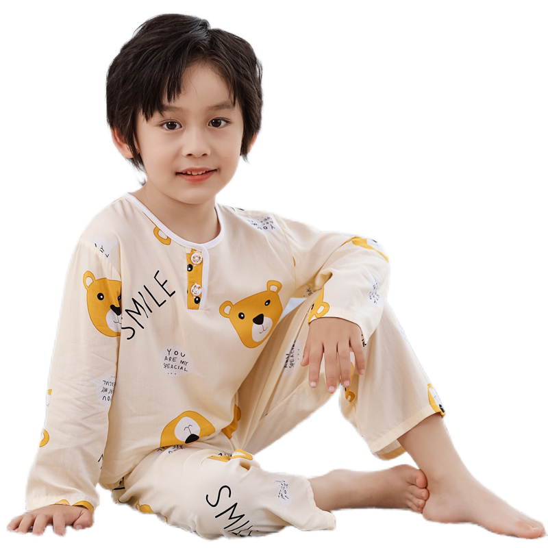 夏季男孩绵绸家居服套装