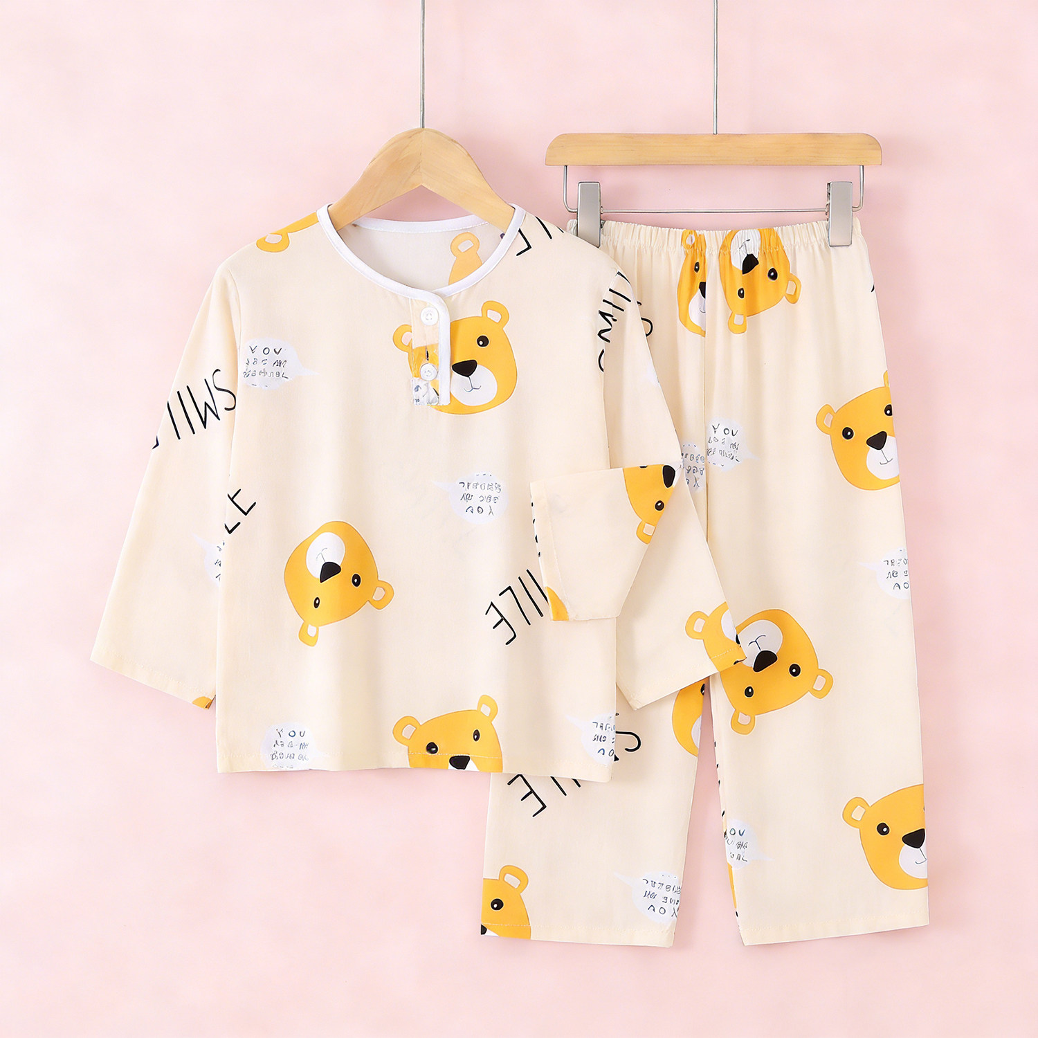 夏季儿童棉绸睡衣男童男孩长袖绵绸女童宝宝空调服薄款家居服套装