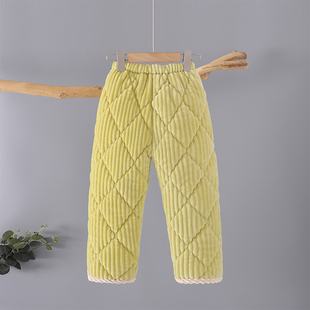 冬季儿童三层加厚款夹棉裤子男童女童珊瑚绒棉裤大童法兰绒保暖裤