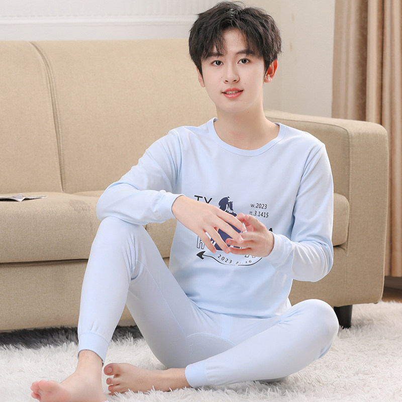 男童保暖内衣套装大童加厚初高中生青少年秋衣秋裤纯棉圆领保暖衣
