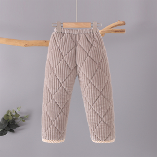 冬季男童女童珊瑚绒棉裤大童法兰绒保暖裤儿童三层加厚款夹棉裤子