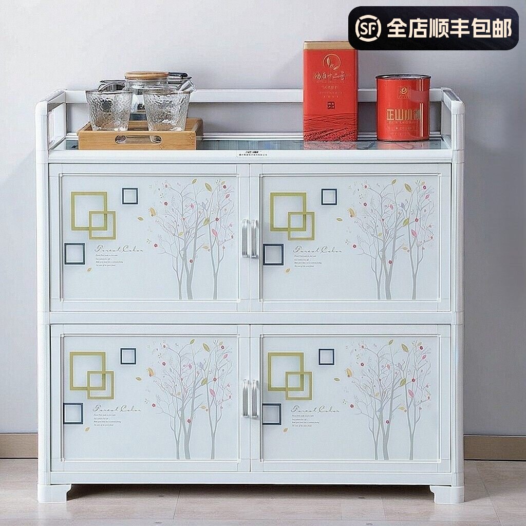厨房置物架落地带门多层收纳柜子整体橱柜碗碟微波炉烤箱多功能收