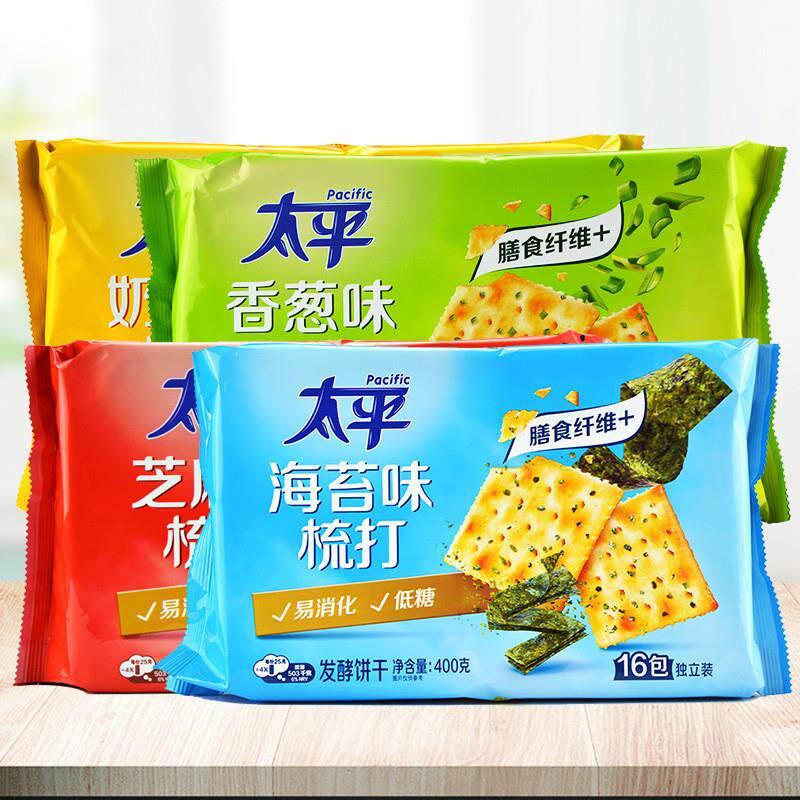 热销亿滋苏打饼干梳打400g/袋加铁香葱奶盐海苔芝麻味早餐零食