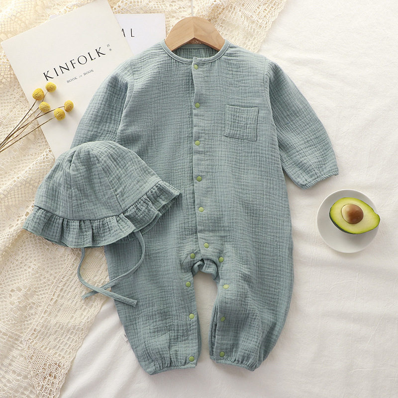 2-FOLD AREA: BRAND CABINET FOR INFANTS SPRING AND AUTUMN AND SUMMER LONG CLOTHES COTTON SOLID GAUZE ONESIES PAJAMAS