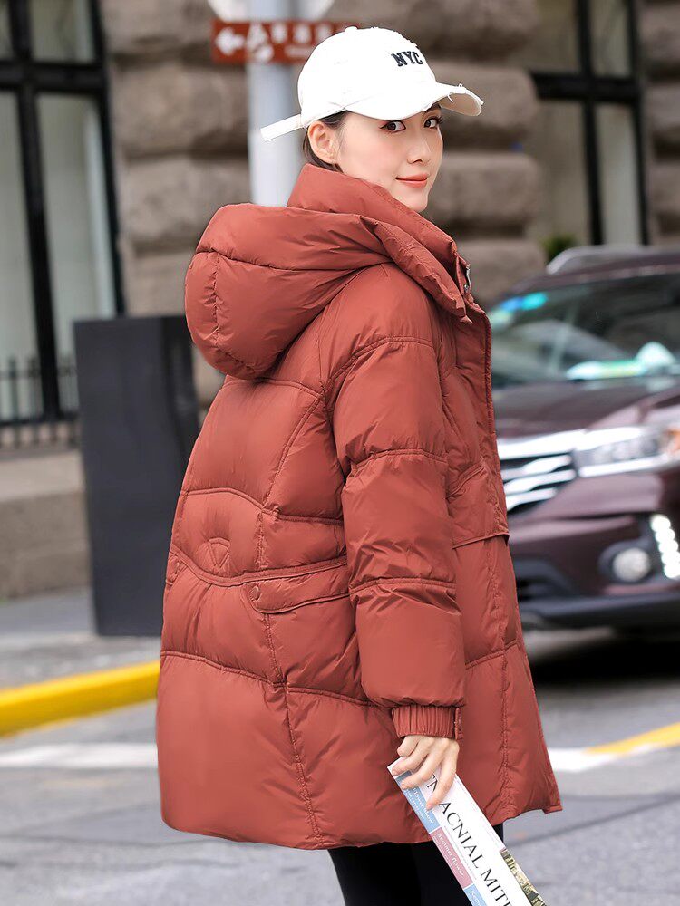 icicle之禾正品女装2023冬季新款时尚连帽中长款加厚白鸭绒羽绒服