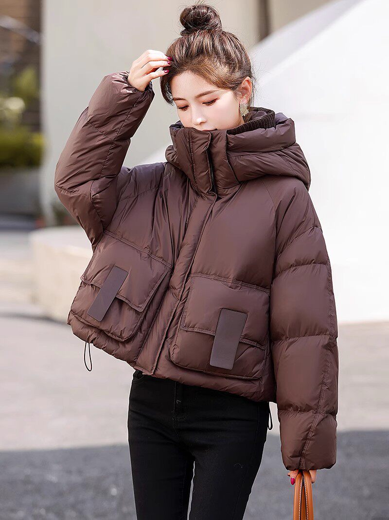 icicle之禾正品女装2023冬季美拉德色系短款连帽加厚小个子羽绒服