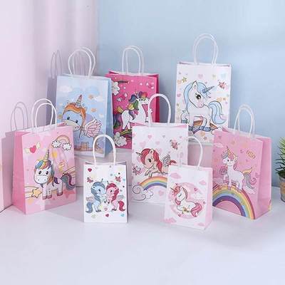 4Pcs Cartoon Unicorn Paper Gift Bag Cute Leopard Rainbow Can