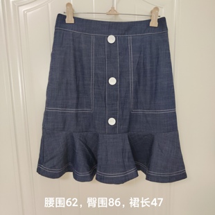 新包臀短款 复古牛仔蓝夏季 鱼尾裙简约俏皮甜美小清新荷叶边半身裙