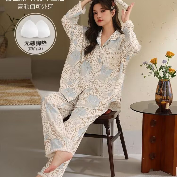 春秋季睡衣女2025新款韩版ins风复古流苏长袖长裤冬天家居服套装
