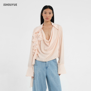 iSHOUYUE· 光的诗人三醋酸飘带小众设计感时尚休闲宽松短款衬衫