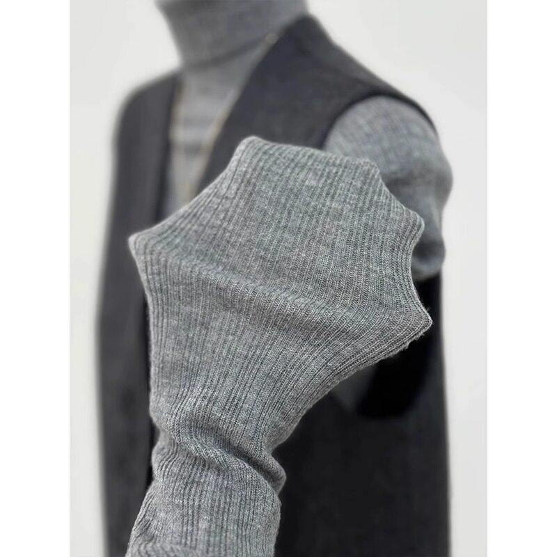 薄款高级感气质复古灰色高领针织衫女秋冬修身内搭长袖上衣打底衫