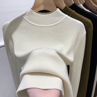 半高领软糯螺纹针织衫打底衫女秋季新款内搭洋气修身显瘦中领毛衣