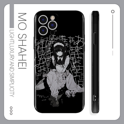 黑亮黑白抑郁女孩创意暗黑风苹果16手机壳适用于15pro小米11OPPOa58x红米k70荣耀80软iQOO11华为p60一加12PRO