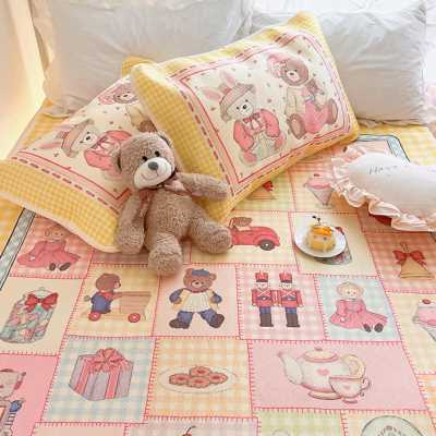 夏季冰丝凉席三件套床上用品学生宿舍席子1.5m可爱少女心凉感