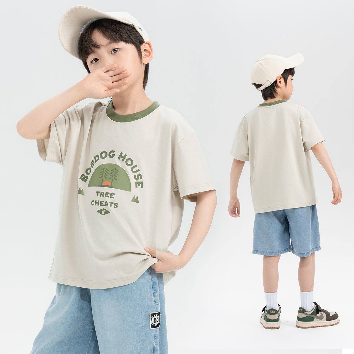 巴布豆男童女童短袖t恤夏季2026新款薄款圆领上衣运动洋气半截袖