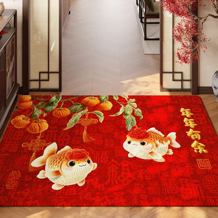 萌系金鱼招财开运入户门地垫2026红色门垫乔迁门口地毯免洗脚垫子