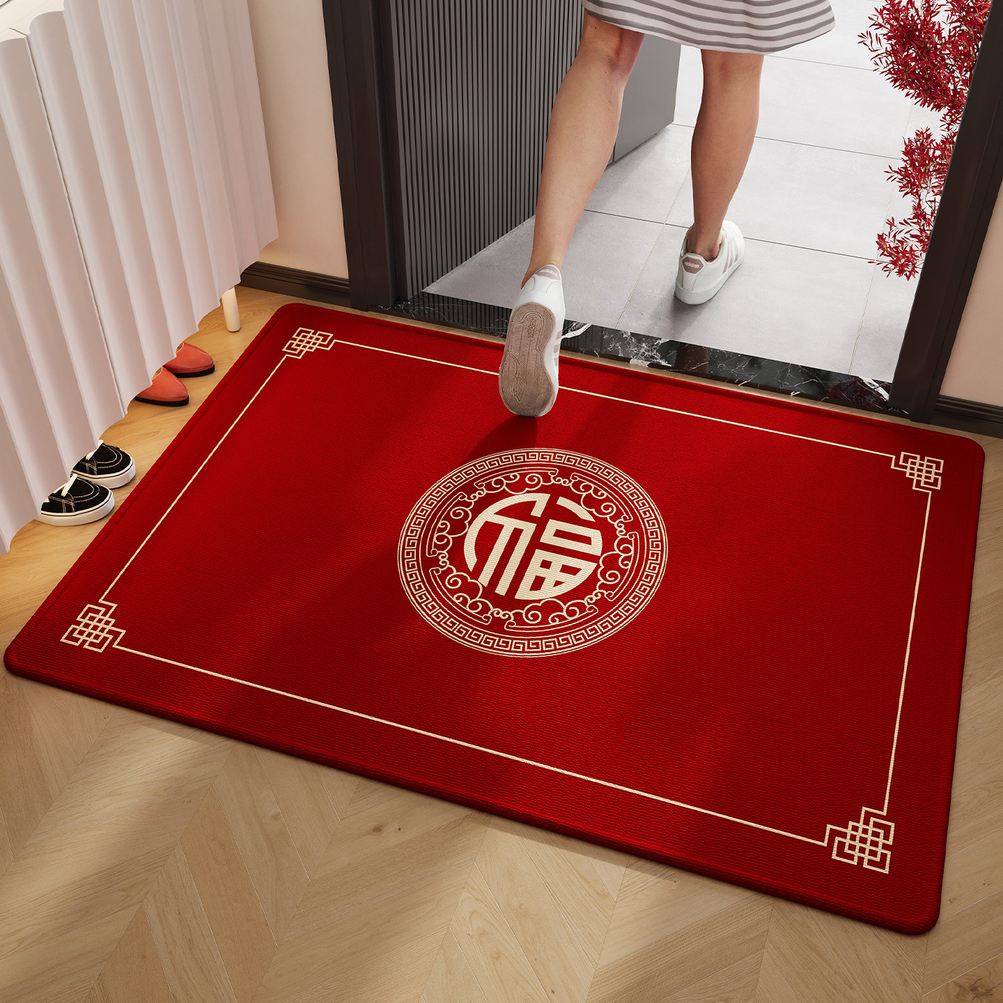 中式入户门地垫新年踏福字红色结婚喜庆进门圈绒脚垫乔迁玄关地毯,居家布艺,入户地垫,淘宝优惠券,粉丝福利购,淘宝优惠卷