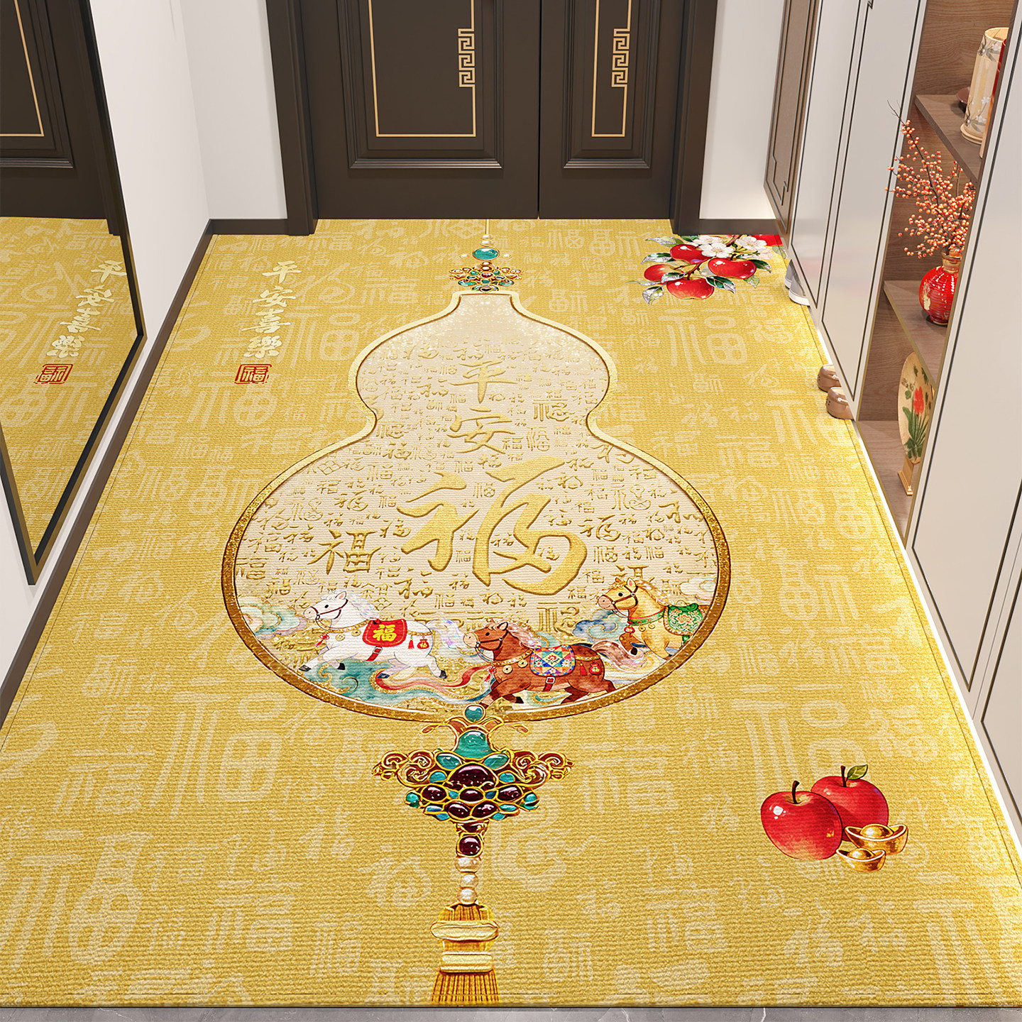 金色风水入户门地垫整铺葫芦地毯黄色进门门厅门垫防滑耐脏蹭脚垫
