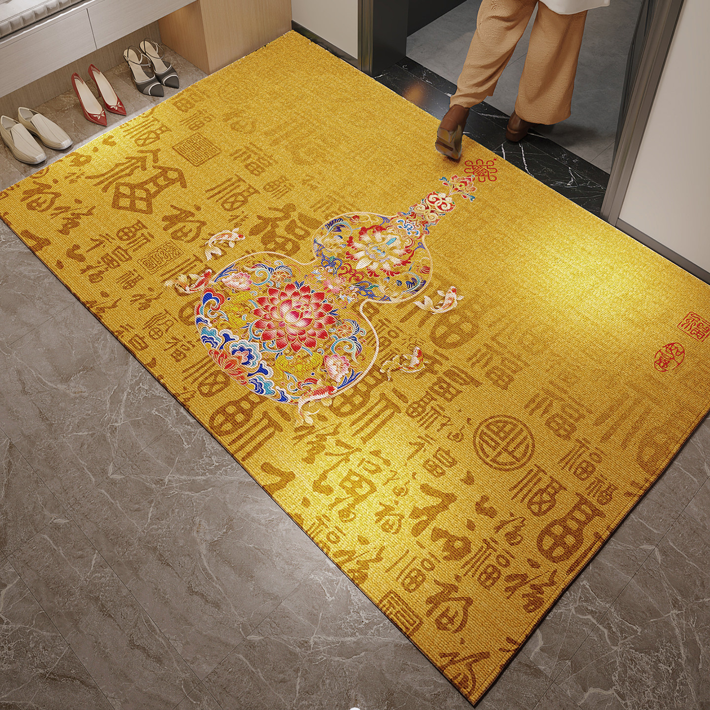 补土金财神位五行风水地垫入户门地毯脚踏垫乔迁黄色玄关耐脏防滑,居家布艺,入户地垫,淘宝优惠券,粉丝福利购,淘宝优惠卷