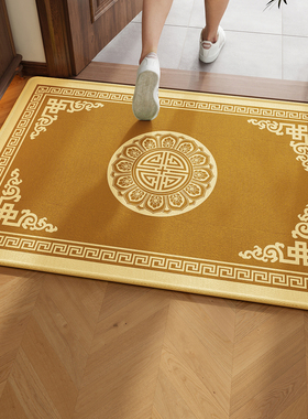 新中式入户门地垫土黄色地毯防滑耐脏门垫金色脚垫升级加厚圈绒毯