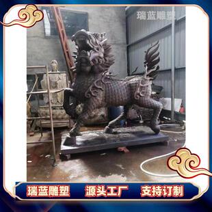 大型铸铜麒麟雕塑制造厂家米铜貔貅站像雕塑.米铜麒麟加工