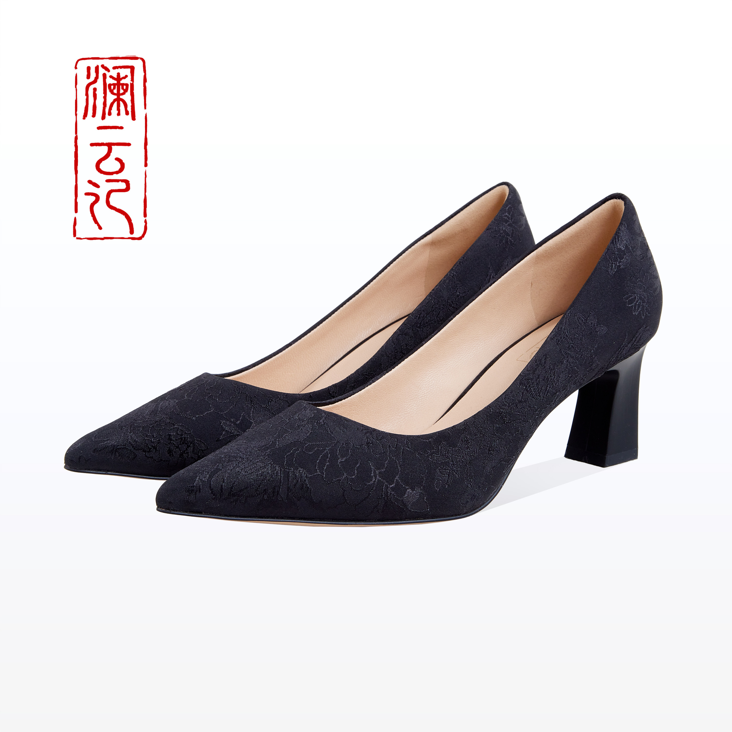 澜云记【暗夜蔷薇】羊皮内里尖头粗跟高跟鞋浅口通用百搭职业女鞋
