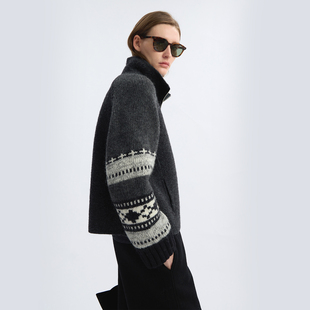 宽松外套上衣 羊毛开衫 LIAC ROC立领费尔岛毛衣女2025秋冬新款