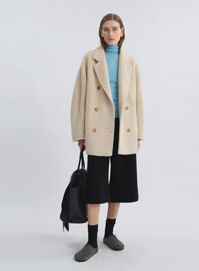 LIAC ROC2025秋冬双排扣大衣女中长款新款百搭宽松休闲毛呢外套