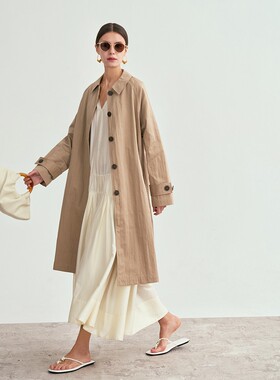 LIAC ROC秋季新款暗门襟单排扣风衣女极简ROW风显瘦翻领长款外套