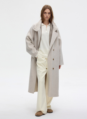 LIAC ROC 2025冬季新品羊毛混纺大衣长款立领廓形宽松西装领外套