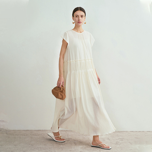 圆领小飞袖 LIAC 法式 25春夏新品 连衣裙飘逸褶皱肌理感长裙 ROC