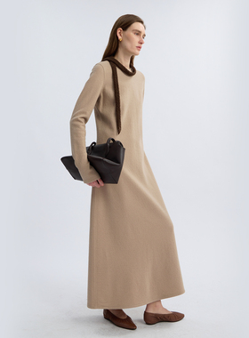 LIAC ROC长袖针织纯羊毛连衣裙女秋冬新款简约风修身百搭慵懒长裙