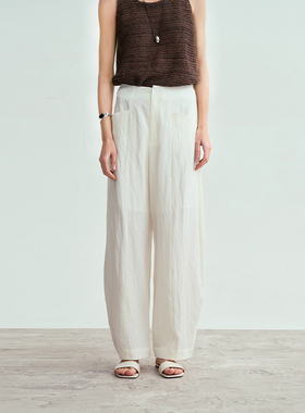 LIAC ROC 25春季新品天丝大口袋微镰刀西裤百搭白色肌理感长裤女