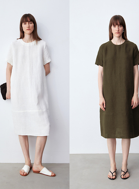 LIAC ROC 25夏季新品重磅纱洗亚麻短袖连衣裙宽松舒适简约中长裙