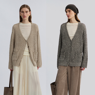 2025秋季 圆领镂空针织开衫 休闲慵懒深V口袋上衣女 ROC新品 LIAC