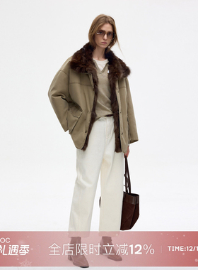 LIAC ROC90鹅绒羽绒服2025冬季工装风派克服狐狸毛领防风保暖女