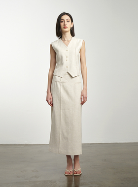 LIAC ROC春夏原创新款V领马甲女亚麻背心外套