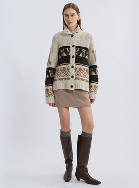 LIAC ROC2025秋冬复古费尔岛提花毛衣女新款宽松针织外套上衣女