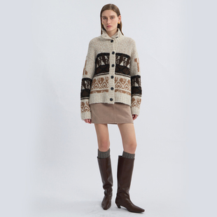 LIAC 宽松针织外套上衣女 ROC2025秋冬复古费尔岛提花毛衣女新款