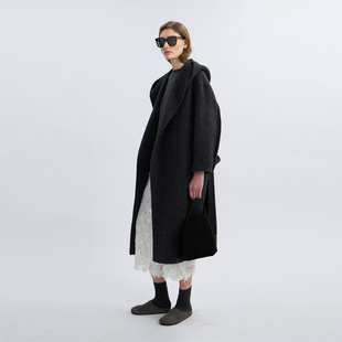 大翻领设计气质中长款 新品 毛呢外套 ROC连帽羊毛大衣女冬季 LIAC