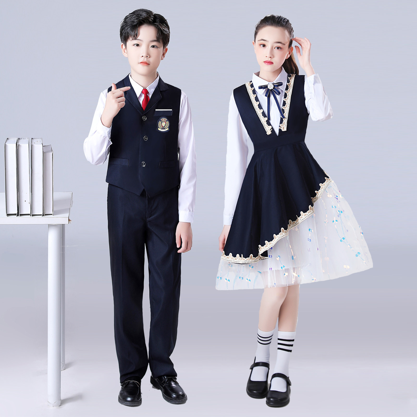 新款儿童大合唱团演出服中小学生英伦学院风班服校服朗诵表演礼服