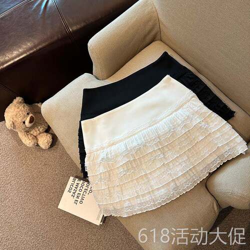 Jade Closet直营店推荐~纯欲风甜辣妹层层蕾丝花边防走光半身短裙