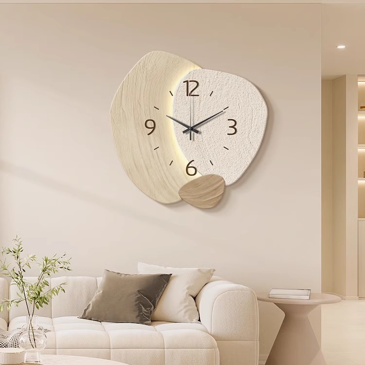 奶油风钟表挂墙客厅装饰画画石来运转饭厅高级感挂钟创意时钟墙壁